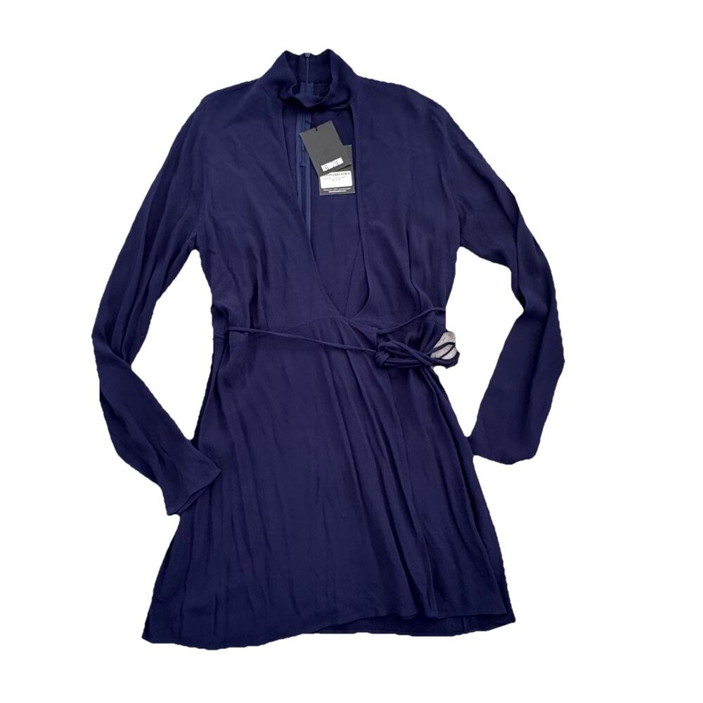 Brand New Reformation Navy Wrap Tie Campbell Dress L $218 NWT Party - Picture 2 of 10